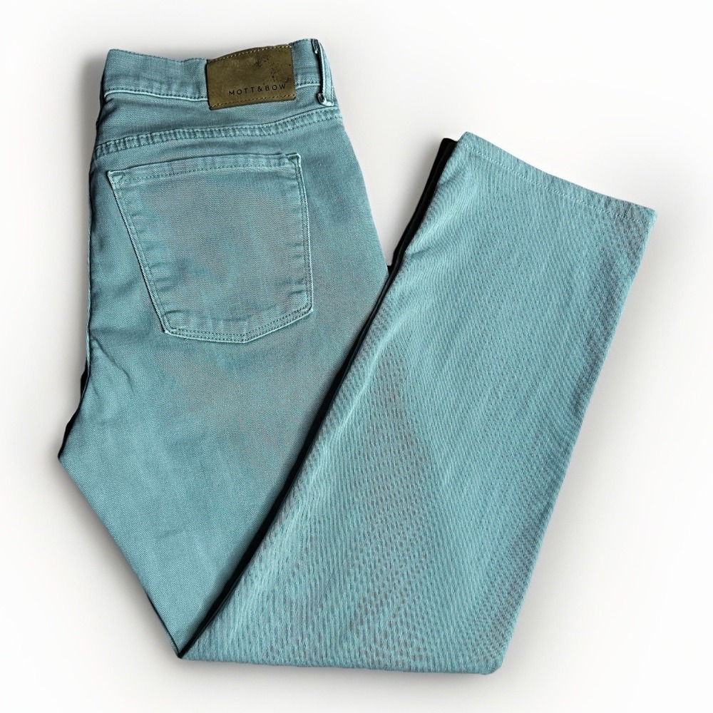Mott & Bow Mercer Jeans Mens 33x30 Green Sage Denim Slim Straight Casual Pants